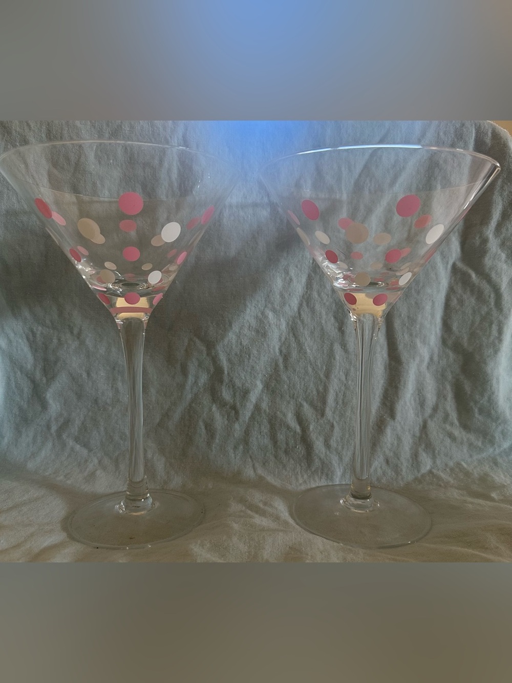 Polka Dot Martini Glasses - Pink, White (Set of 2)